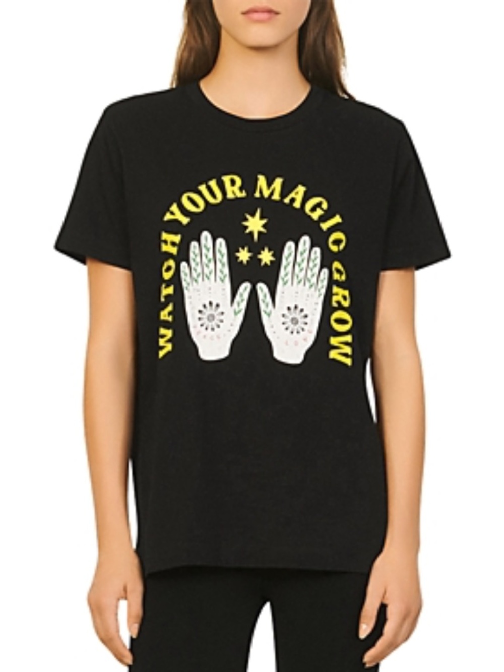 NWT Sandro Nevada “Watch Your Magic Grow” Embroidered Graphic Cotton Tee